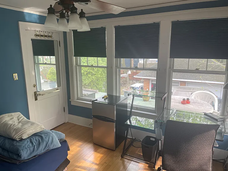 2nd Floor - South West Bedroom - Premium Leather Chair & Glass Desk and 3.1 cu ft lighted referagerator