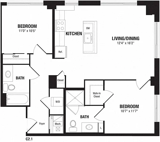 Floor plan 2 Bedroom, 2 Bath 944 SF C21
