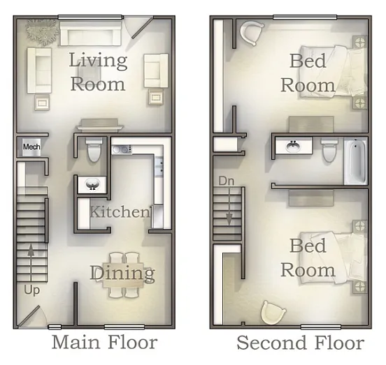 Floor plan 2 Bedroom Townhome