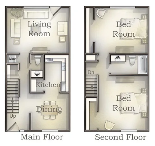 Floor plan 2 Bedroom Townhome