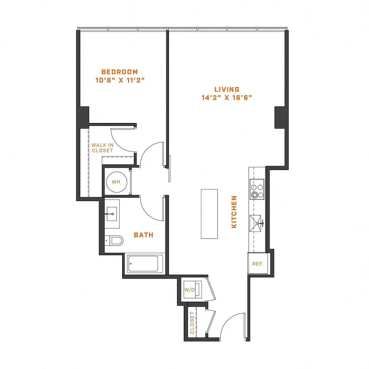 Floor plan 1 Bedroom - 1 Bath | A14