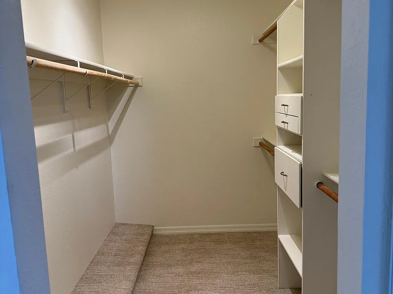 Walk-in closet is huge -- room for hanging, shoes, and drawers and shelves for folded garments.