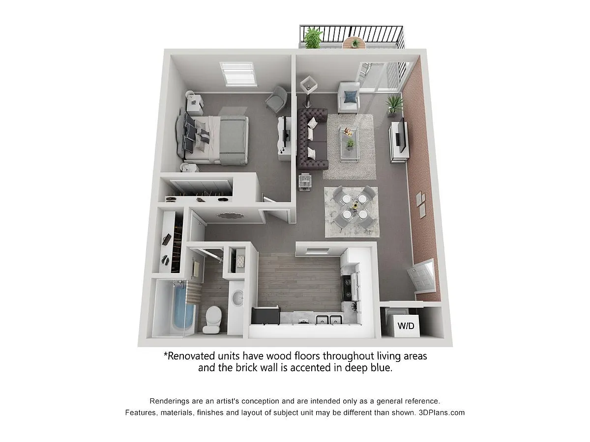 Floor plan 1 bedroom + 1 bathroom