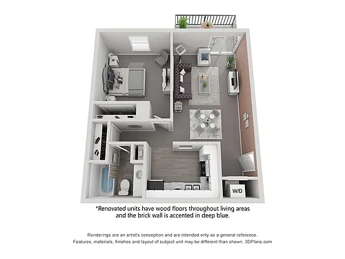 Floor plan 1 bedroom + 1 bathroom