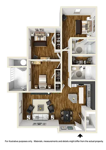 Floor plan Three Bedrooms, Two Bathrooms