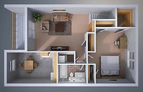 Floor plan One-Bedroom Fully Furnished Apartment