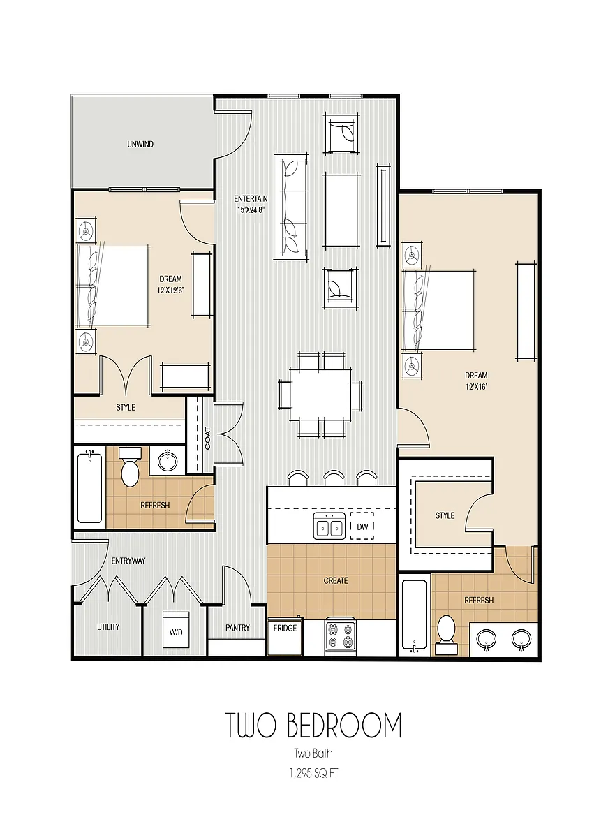 Floor plan B1 2 Bedrooms - 2 Bedroom, 2 Bathroom