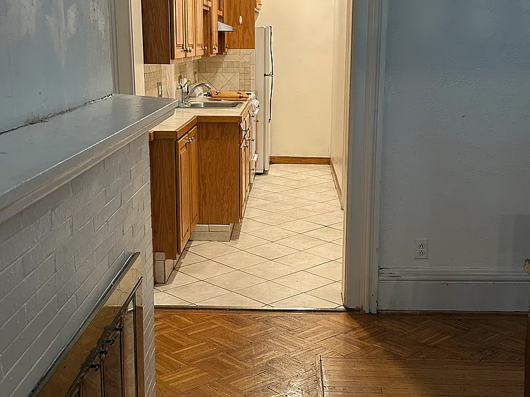 Dining fireplace - galley kitchen