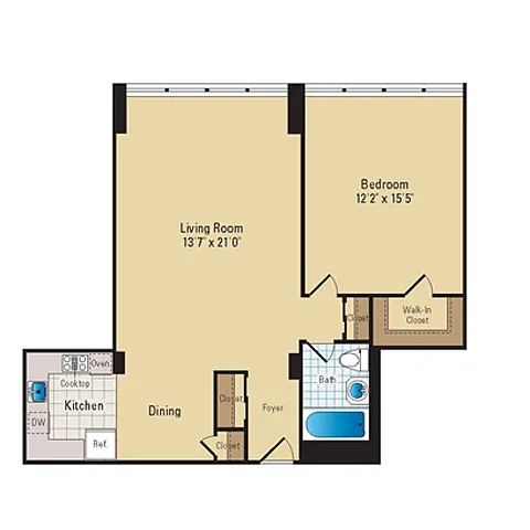 Floor plan 1 Bed - 1 Bath | A05