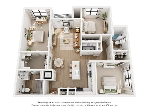 Floor plan 3B - Three Bedroom