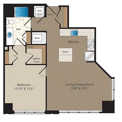 Floor plan 1 Bed-1 Bath-A3