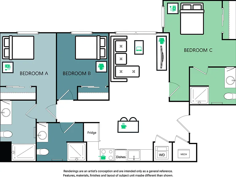 3B floor plan Wheelhouse Co-Living
