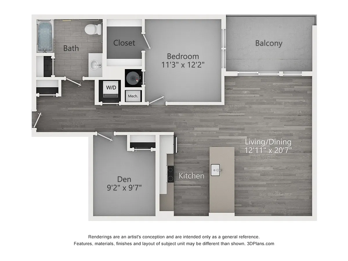 Floor plan One Bedroom One Bathroom (1010 SF)
