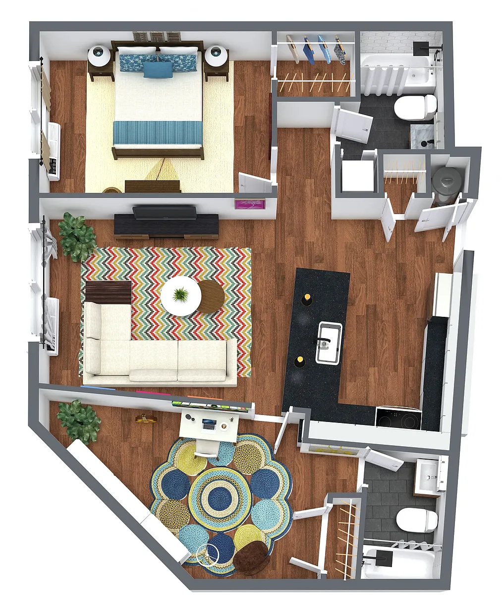 Floor plan 1 Bedroom + Den, 2 Bath