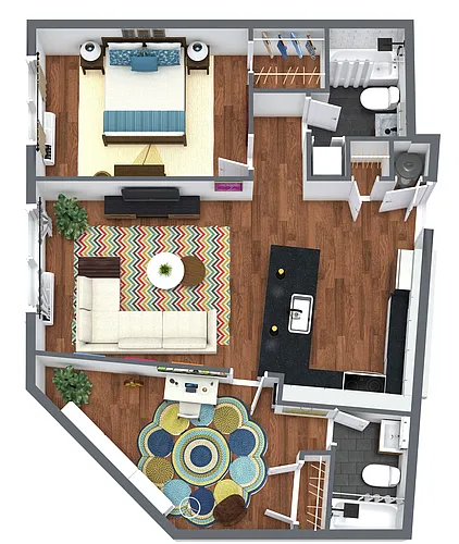 Floor plan 1 Bedroom + Den, 2 Bath