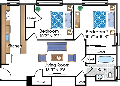 Floor plan Renovated 2 Bedroom 01 Tier