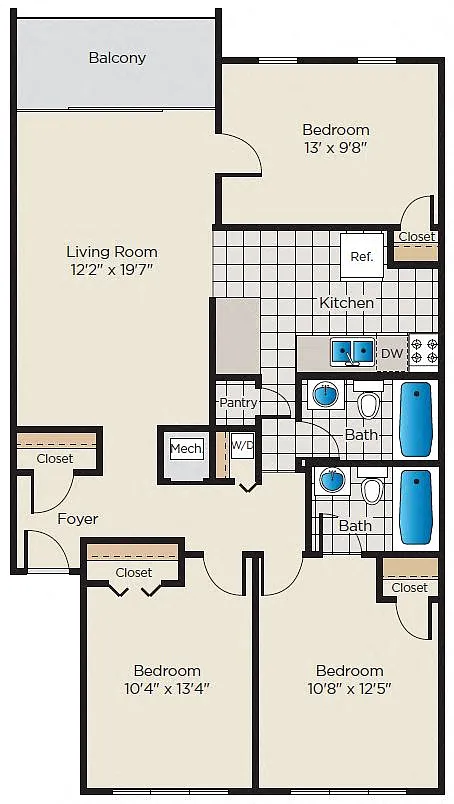 Floor plan 3 Bedroom, 2 Bath - Renovated