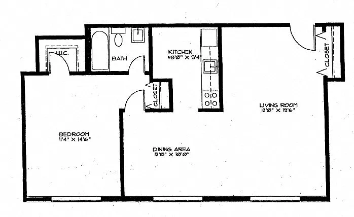 Floor plan 1 Bedroom, 1 Bath