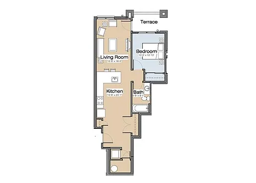 Floor plan Floor Plan D1A One Bedroom / One Bath