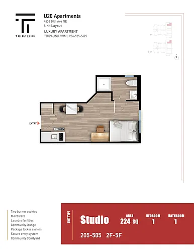 Floor plan Studio - 224 sqft