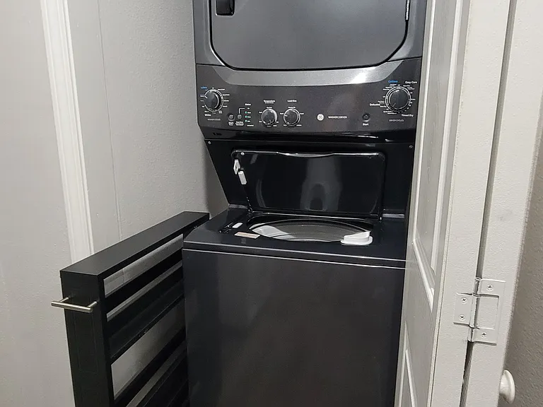 Washer Dryer with moveable shelf for cleaning products