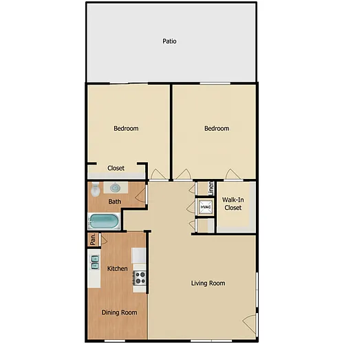 Floor plan 2 Bed 1 Bath B