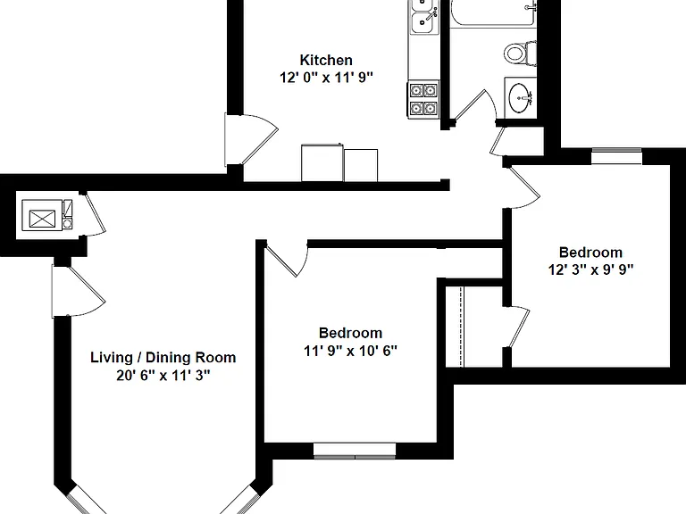 Represents the 957 SQFT apartment in the 3416 building