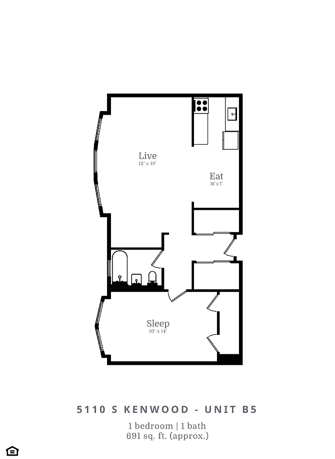 Floor plan 1 Bed | 1 Bath (B5)