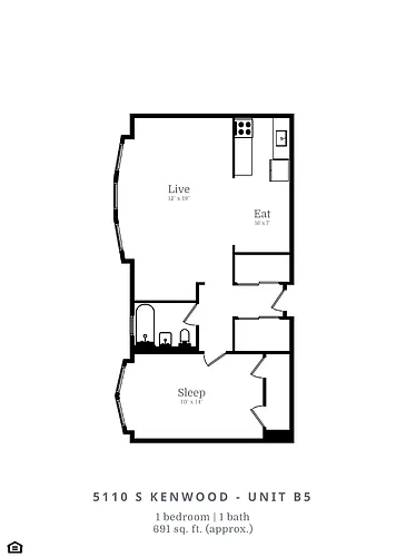 Floor plan 1 Bed | 1 Bath (B5)