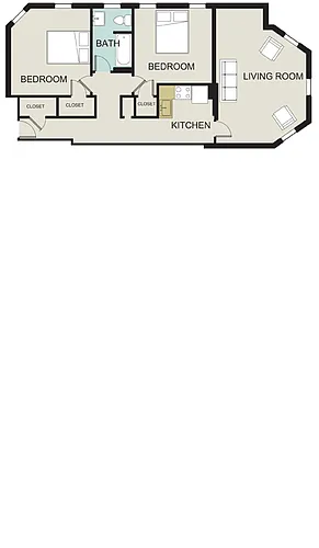 Floor plan 2 bedroom, 1 bath (A)