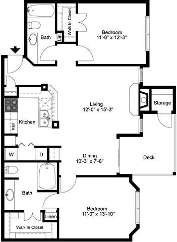 Floor plan Toulon 2 Bedroom 2 Bath