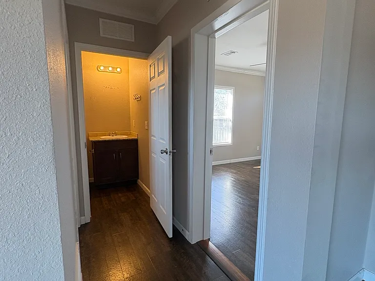 hallway from family room to bedroom 2 and bathroom 2