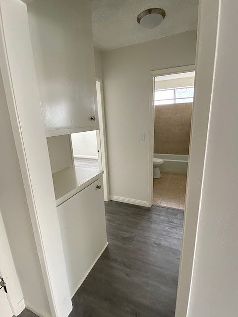 Hallway from Living room, Linen Cabinets