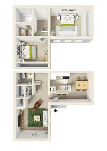 Floor plan 2-1.5 A: Two Bedroom A