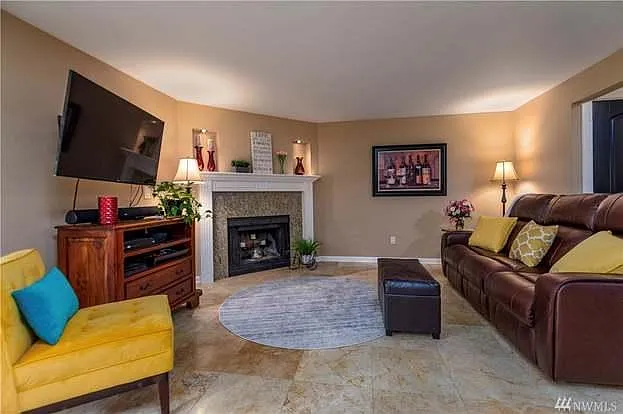 Living Room with tile flooring