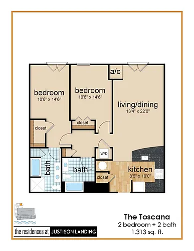 Floor plan The Toscana - 2 BR 2Ba