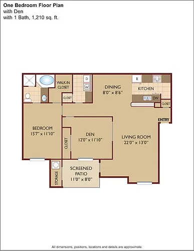 Floor plan $1.26/sq.ft. - One Bedroom w/ Den