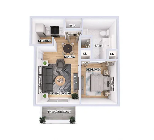 Floor plan 1 Bed, 1 Bath - 547 Sq. Ft.