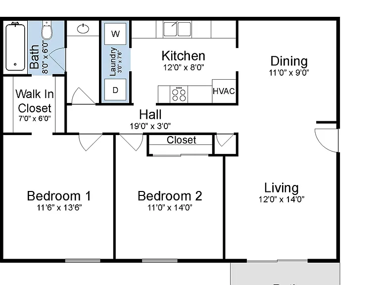 2 Bedroom, 1 Bathroom 2 Bedroom, 1 Bathroom