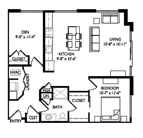 Floor plan 1 Bedroom plus Den