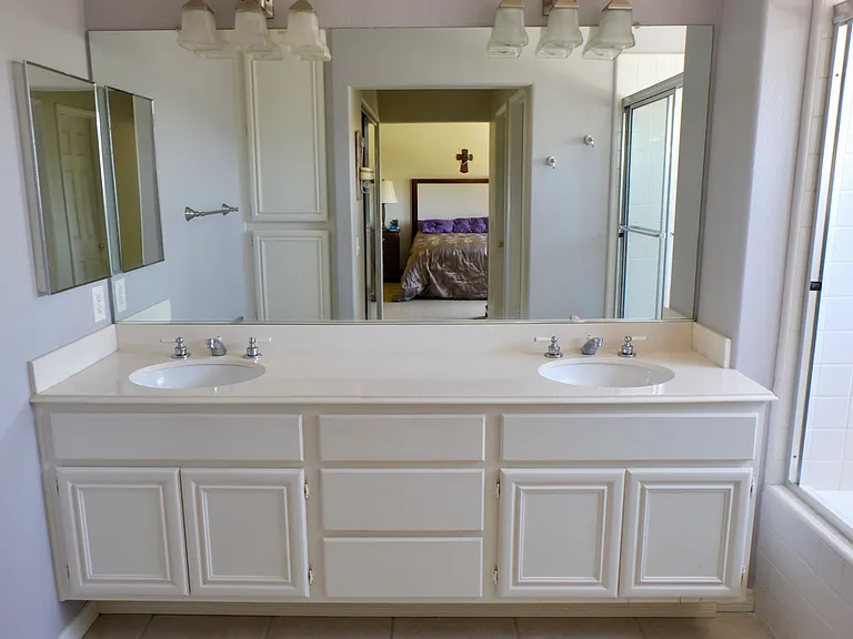 Roman tub and shower with chlorine-eliminating filter