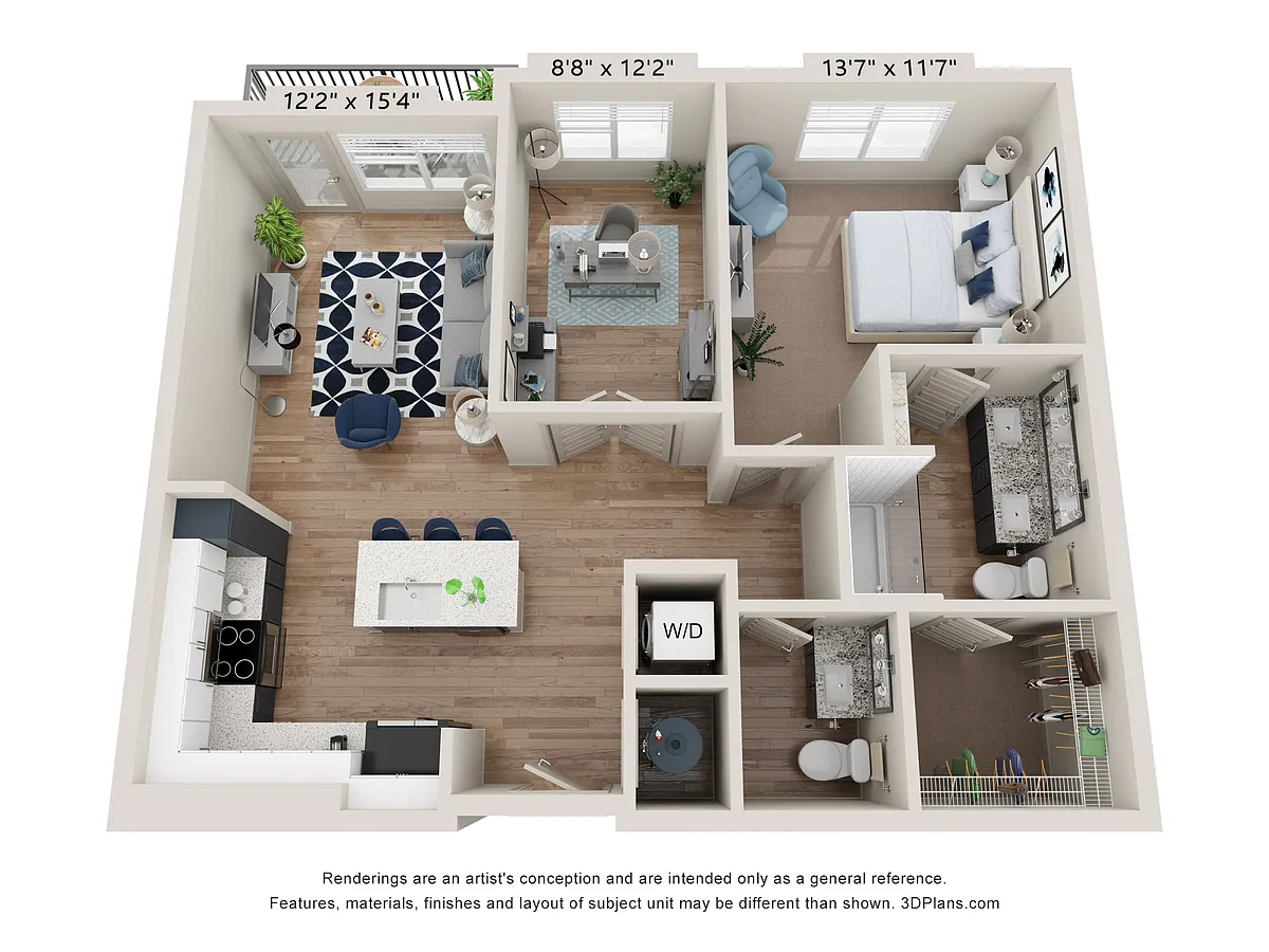Floor plan 1 Bed + Den / 1.5 Bath