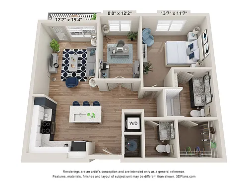 Floor plan A8 (1 Bed+Den / 1.5 Bath)