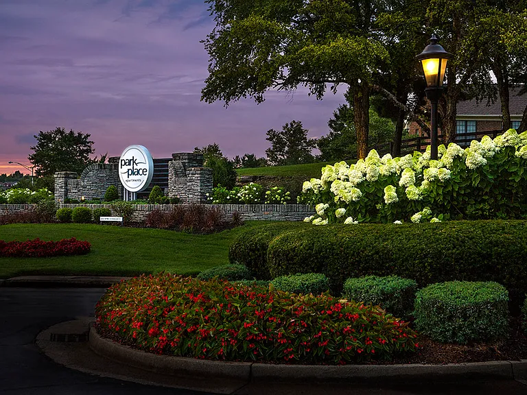 Park Place community entrance at dusk