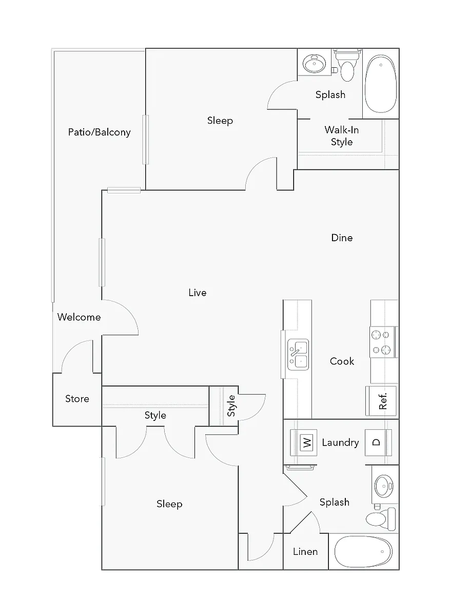 Floor plan 2 Bed 2 Bath B