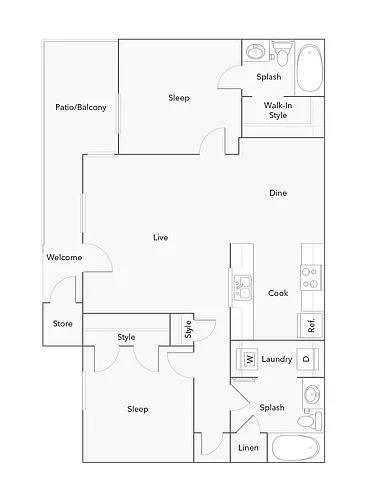 Floor plan 2 Bed 2 Bath B