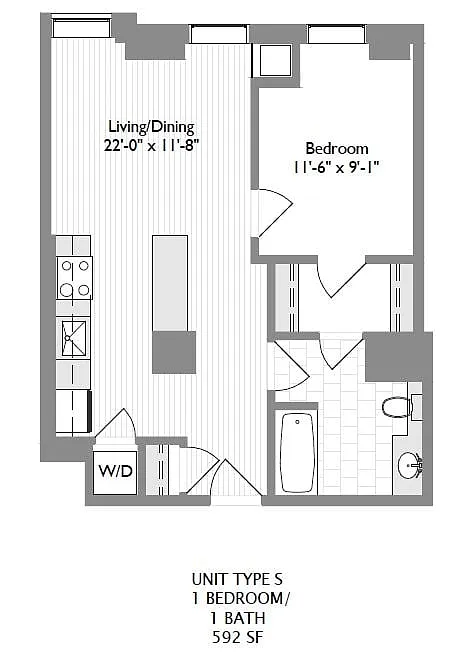 Floor plan 1-Bedroom 1-Bathroom | 590 sqft