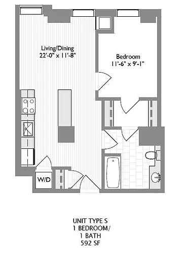 Floor plan 1-Bedroom 1-Bathroom | 590 sqft