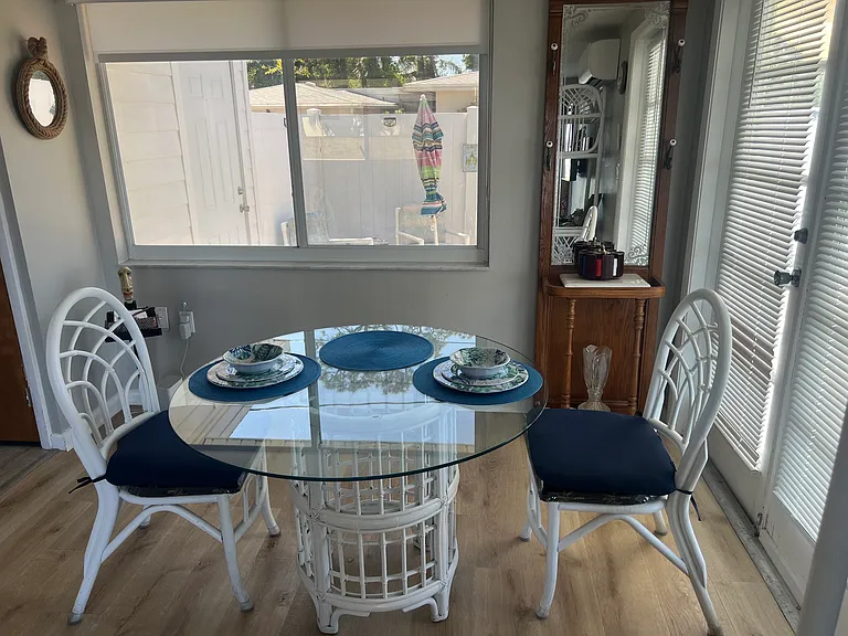 Dining area overlooking patio