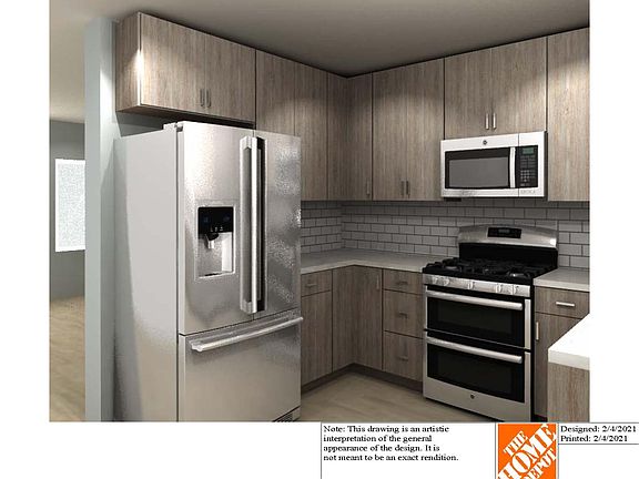 Compare this drawing to the photos provided; this is how the kitchen looks. The backsplash tile is slightly different shape in the pictures.